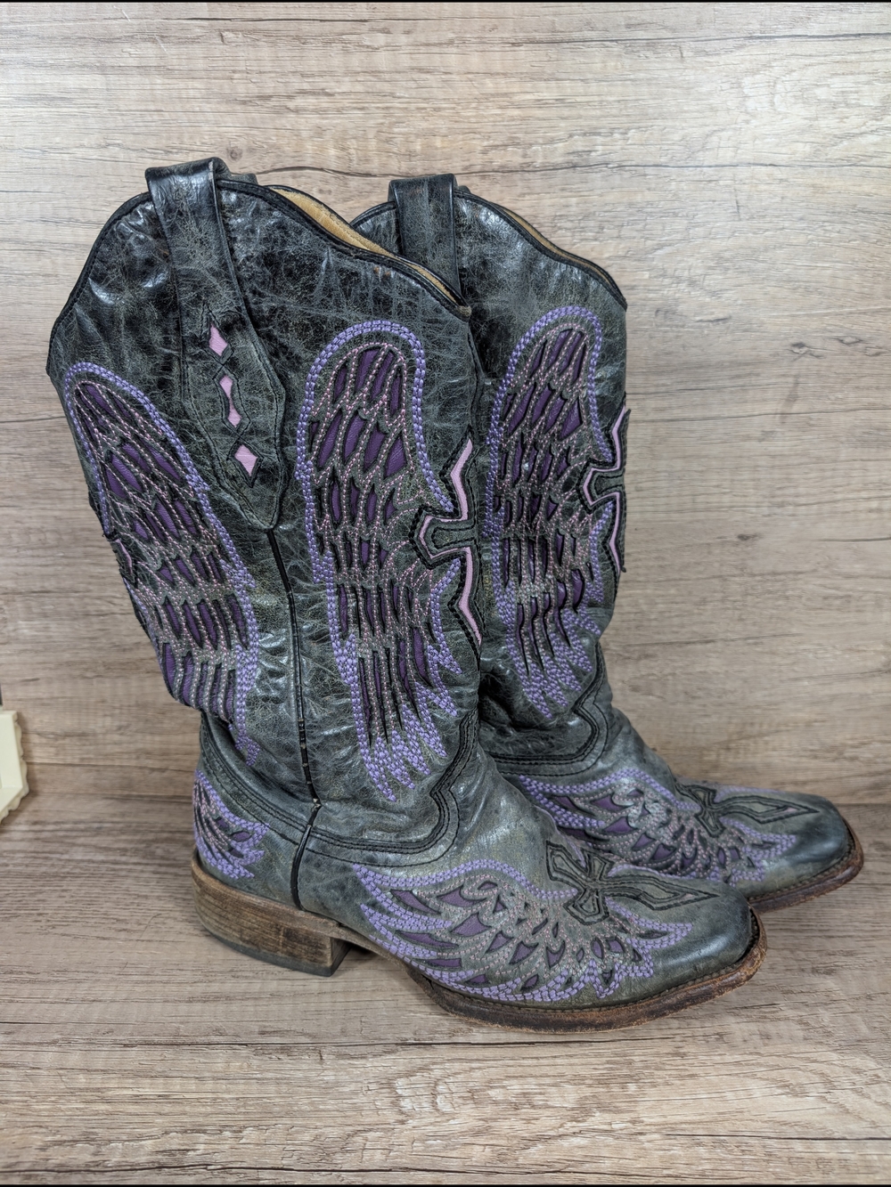 Corral A1991 Western Cowboy Boots Women's Size 7.5 M Gray Purple Cross Wing